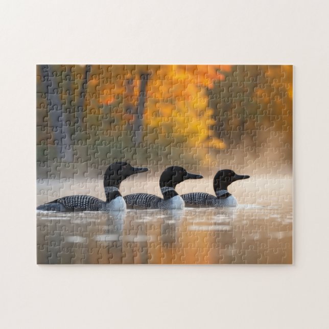 Puzzle Famille de Loon en automne (Horizontal)