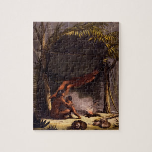 Puzzle Famille de Natif américain sous un abri de feuill