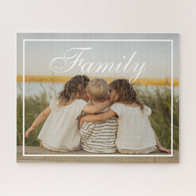 Puzzle Famille de photo personnalisée élégante Script (Horizontal)