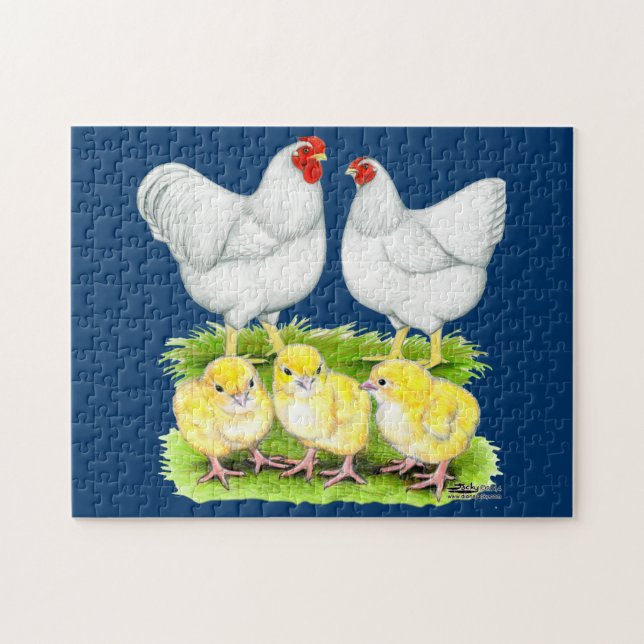 Puzzle Famille de poules blanches Wyandotte (Horizontal)