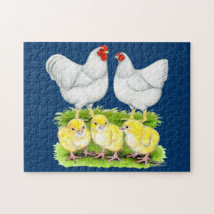 Puzzle Famille de poulets blancs Wyandotte