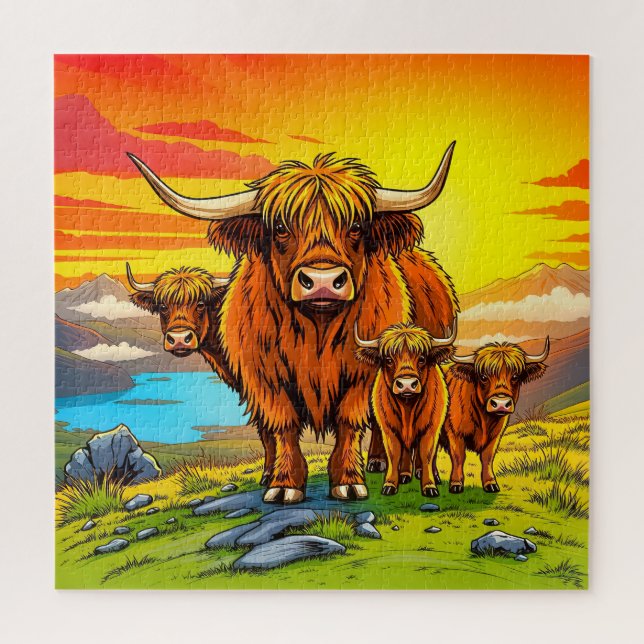 Puzzle Famille de vaches Highland (Vertical)