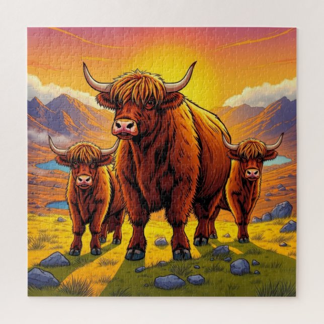 Puzzle Famille de vaches Highland (Vertical)