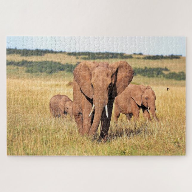 Puzzle Famille d'éléphants dans les buissons (Horizontal)