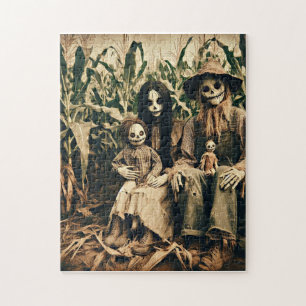 Puzzle Famille déplaisant Scarecrow dans champ photo d'ho