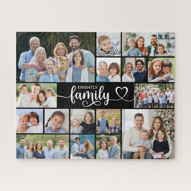 Puzzle FAMILLE moderne 16 Photo Collage Script Coeur (Horizontal)
