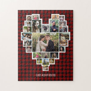 Puzzle Famille Photo Collage Coeur Rouge Plaid 25 Nom Pic