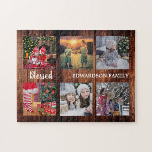 Puzzle Famille photo collage nom de famille rustique