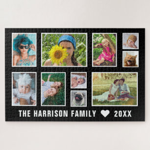 Puzzle Famille Photo Collage Nom personnalisé Easy Black 