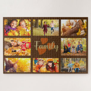Puzzle Famille Photo personnalisée Automne Brown Gold Hea
