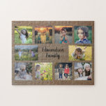 Puzzle Famille rustique photo collage nom monogramme<br><div class="desc">Collage photo de famille de 10 photos monogrammed puzzle puzzle. Vous pouvez le personnaliser et ajouter vos plus belles photos et nom. Super !</div>