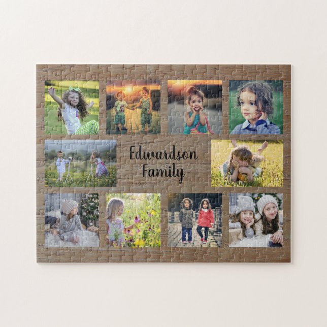 Puzzle Famille rustique photo collage nom monogramme (Horizontal)