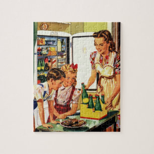 Puzzle Famille vintage dans la cuisine Maman Papa Enfants