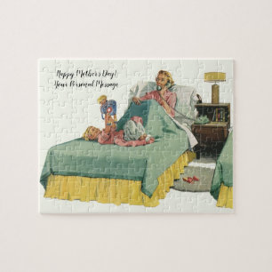 Puzzle Famille vintage servant le petit déjeuner à maman