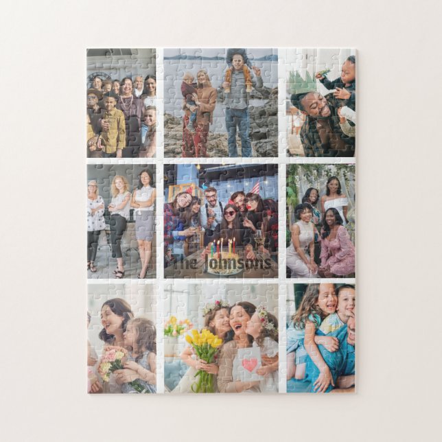 Puzzle Family Memories 9 Photo Grid Personalized Collage (Vertical)