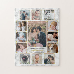 Puzzle Family Photo Collage Elegant Marble Custom 13 Pics