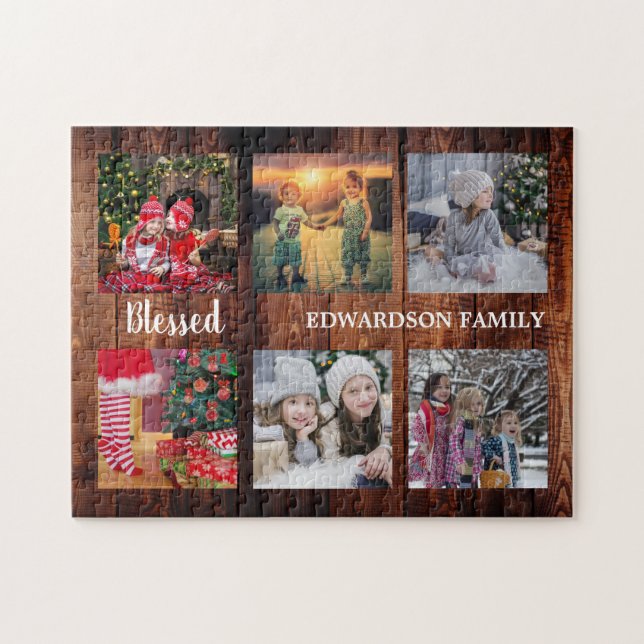 Puzzle Family photo collage family name rustic (Horizontal)