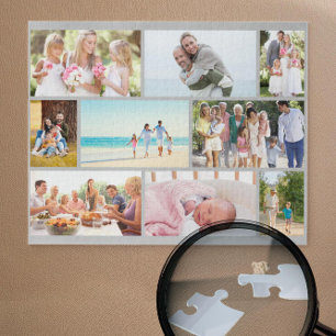 Puzzle Family Photo Collage Grey Masonry Grid Custom