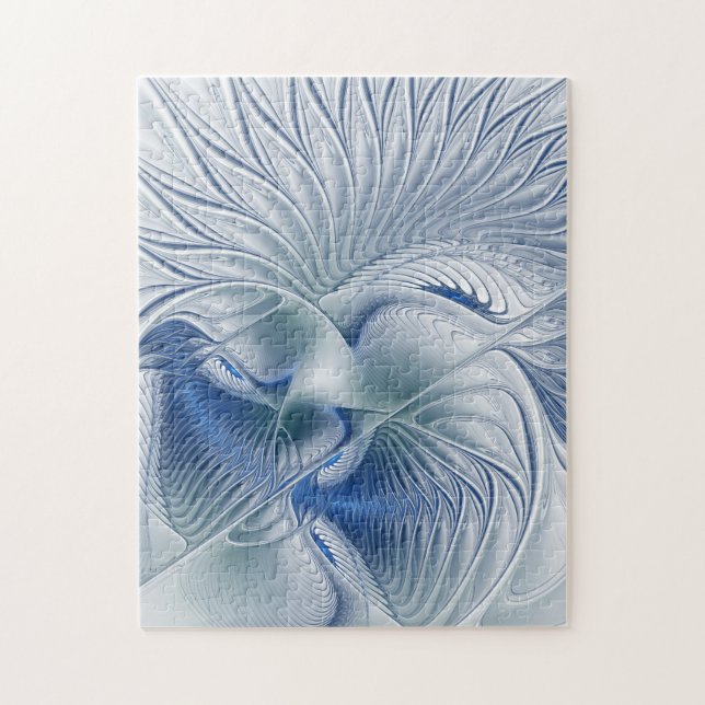 Puzzle Fantaisie dynamique Abstrait Tons bleus Art fracta (Vertical)