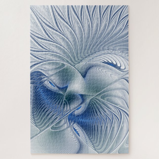 Puzzle Fantaisie dynamique Abstrait Tons bleus Art fracta (Vertical)