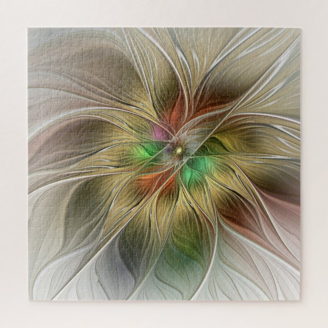 Puzzle Fantaisie florale avec fractal abstrait moderne or (Vertical)