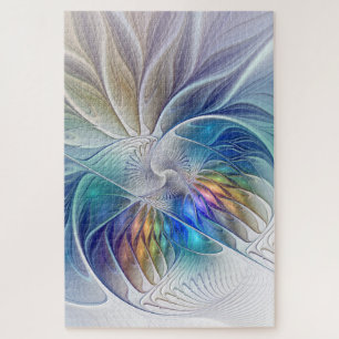 Puzzle Fantaisie florale, fleur fractale abstraite coloré