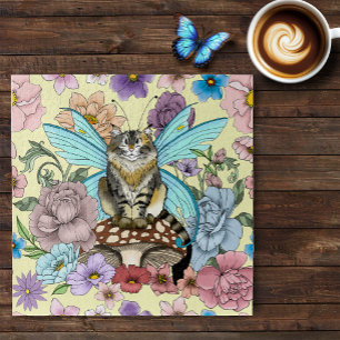 Puzzle Fantaisie Pastel Chat Féerique Tigré Floral