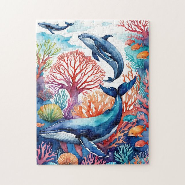 Puzzle Fantaisie tropicale Baleines dans l'océan marin (Vertical)