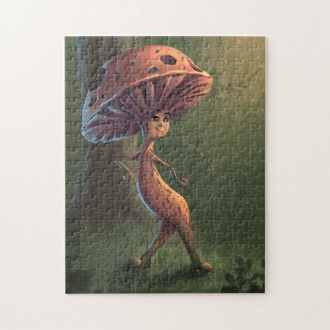 Puzzle Fantasy mushroom character in forest (Vertical)