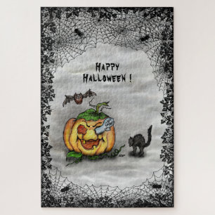 Puzzle Fantôme, Chat, Chat et Citrouille, Bonne Halloween