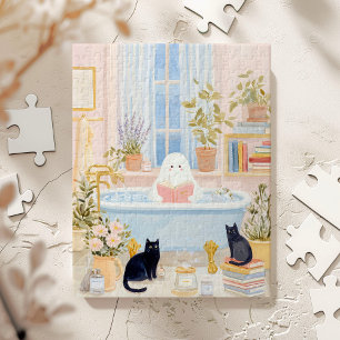 Puzzle Fantôme Cozy lisant dans un bain moussant avec des