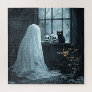 Puzzle Fantôme d'Halloween, chat et Skuls