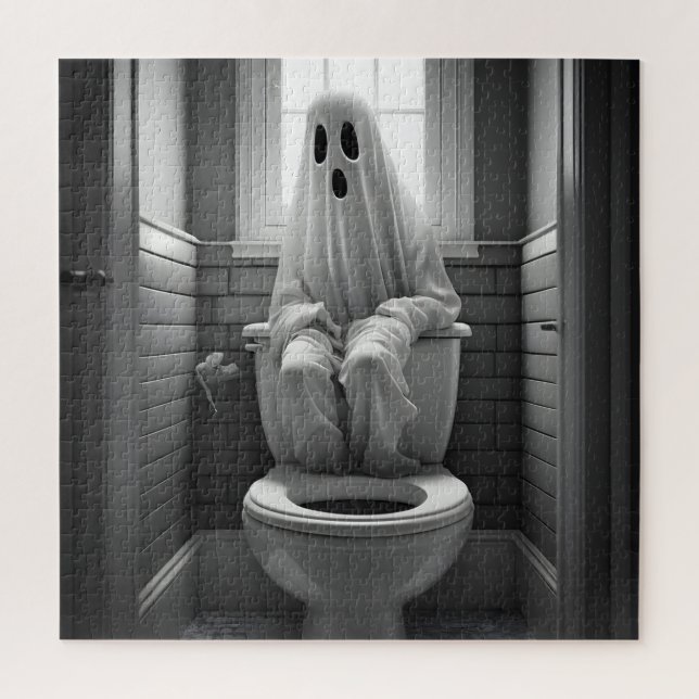 Puzzle Fantôme drôle assis dans les toilettes (Vertical)