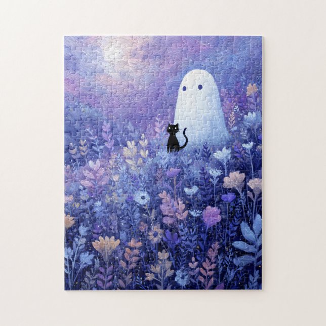 Puzzle Fantôme et chat de Whimsical dans la prairie de Tw (Vertical)