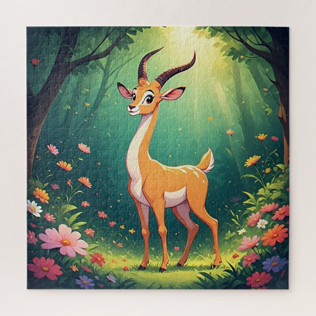 Puzzle Faon de dessin animé adorable parmi des fleurs vib (Vertical)