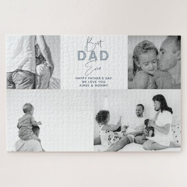 Puzzle Father's Day Best Father Ever 4 Photo Dusty Blue (Horizontal)