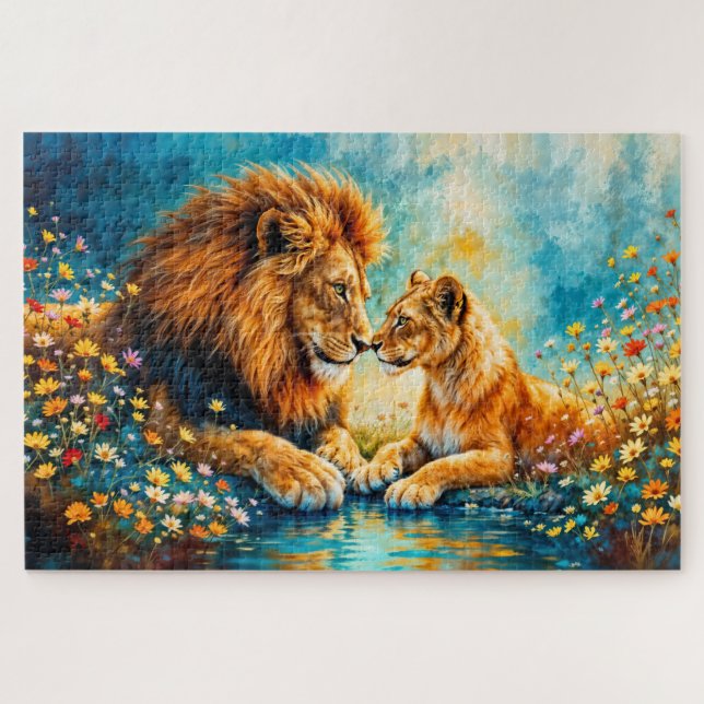 Puzzle Faune Lion Lioness imaginaire art romantique (Horizontal)