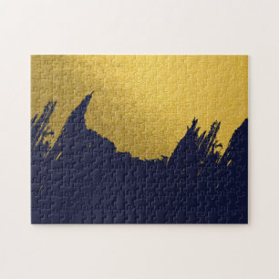 Puzzle Faux coups de pinceau dorés sur fond bleu marine