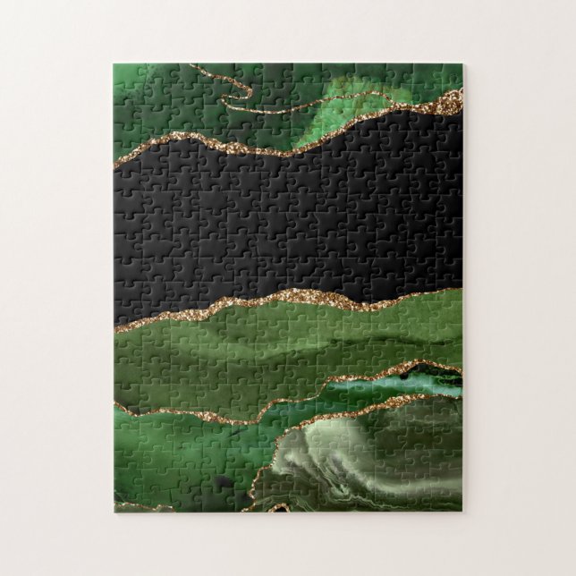 Puzzle Faux Emerald Green Marbré Agate contemporain (Vertical)