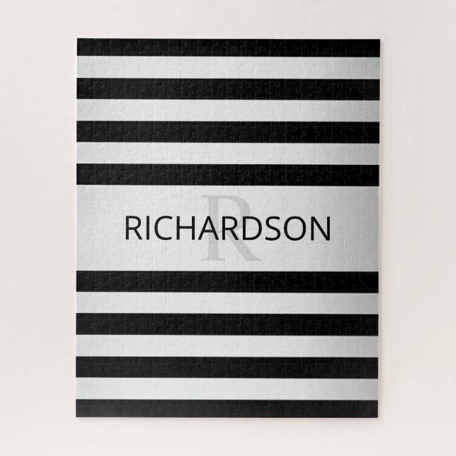 Puzzle Faux Silver Ombre Stripes et Black (Vertical)