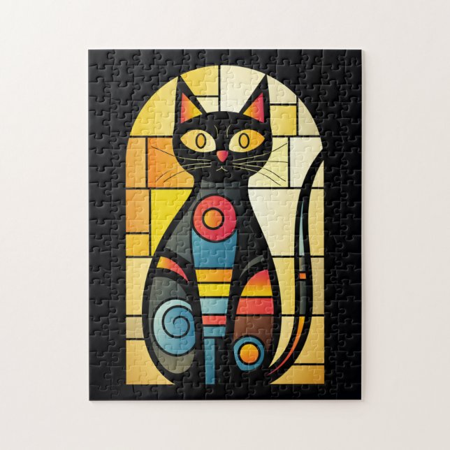 Puzzle Faux Stained Glass Cat (Vertical)