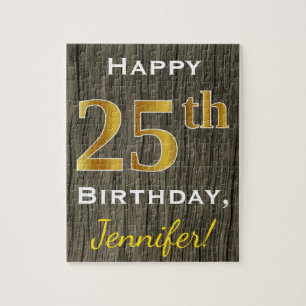 Puzzle Faux Wood, Faux Gold 25th Birthday + Custom Name