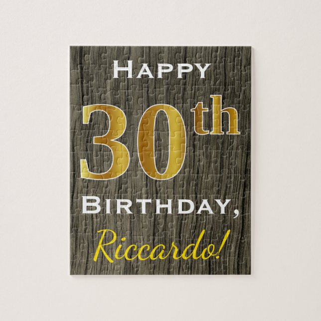 Puzzle Faux Wood, Faux Gold 30e anniversaire + Nom person (Vertical)