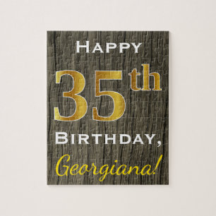 Puzzle Faux Wood, Faux Gold 35e anniversaire + Nom person