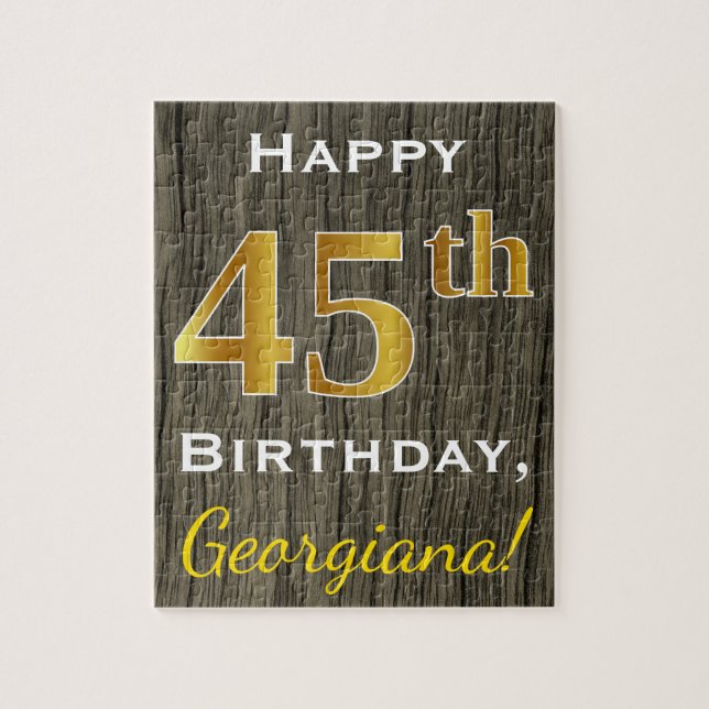 Puzzle Faux Wood, Faux Gold 45e anniversaire + Nom person (Vertical)