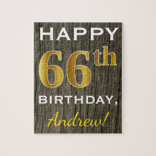 Puzzle Faux Wood, Faux Gold 66e anniversaire + Nom person