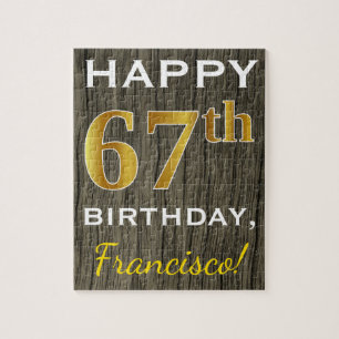 Puzzle Faux Wood, Faux Gold 67e anniversaire + Nom person