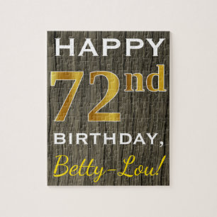 Puzzle Faux Wood, Faux Gold 72e anniversaire + Nom person