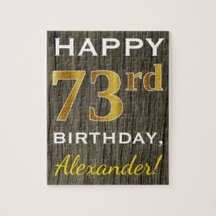 Puzzle Faux Wood, Faux Gold 73e anniversaire + Nom person