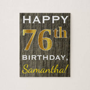 Puzzle Faux Wood, Faux Gold 76e anniversaire + Nom person